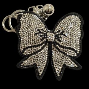 Sparkling Silver Bow Bag Charm Keychain